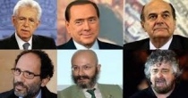Gli italiani al voto per il rinnovo di Camera e Senato. Nella foto, i leader delle coalizioni